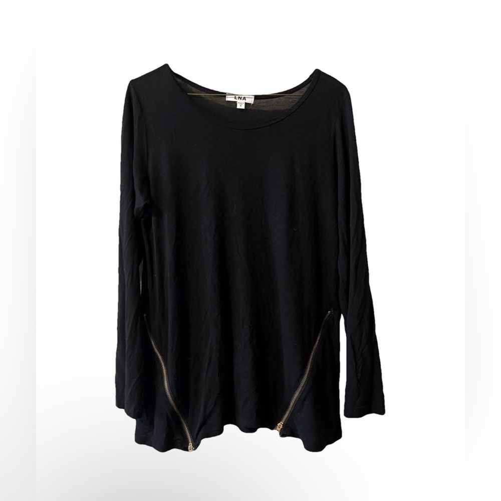 LNA Black Long Sleeve Top Zip Detail